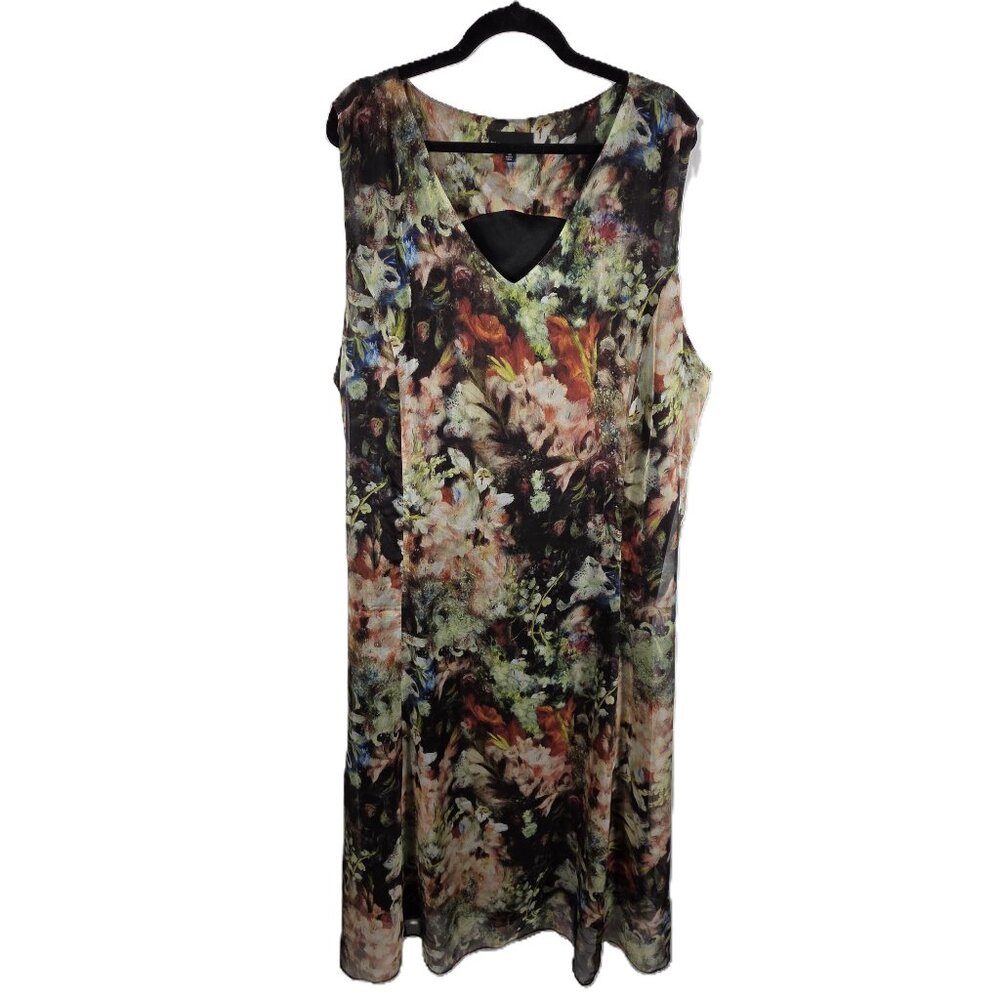 The Pyramid Collection Sleeveless Chiffon Maxi Dress Size 3X Black Floral
